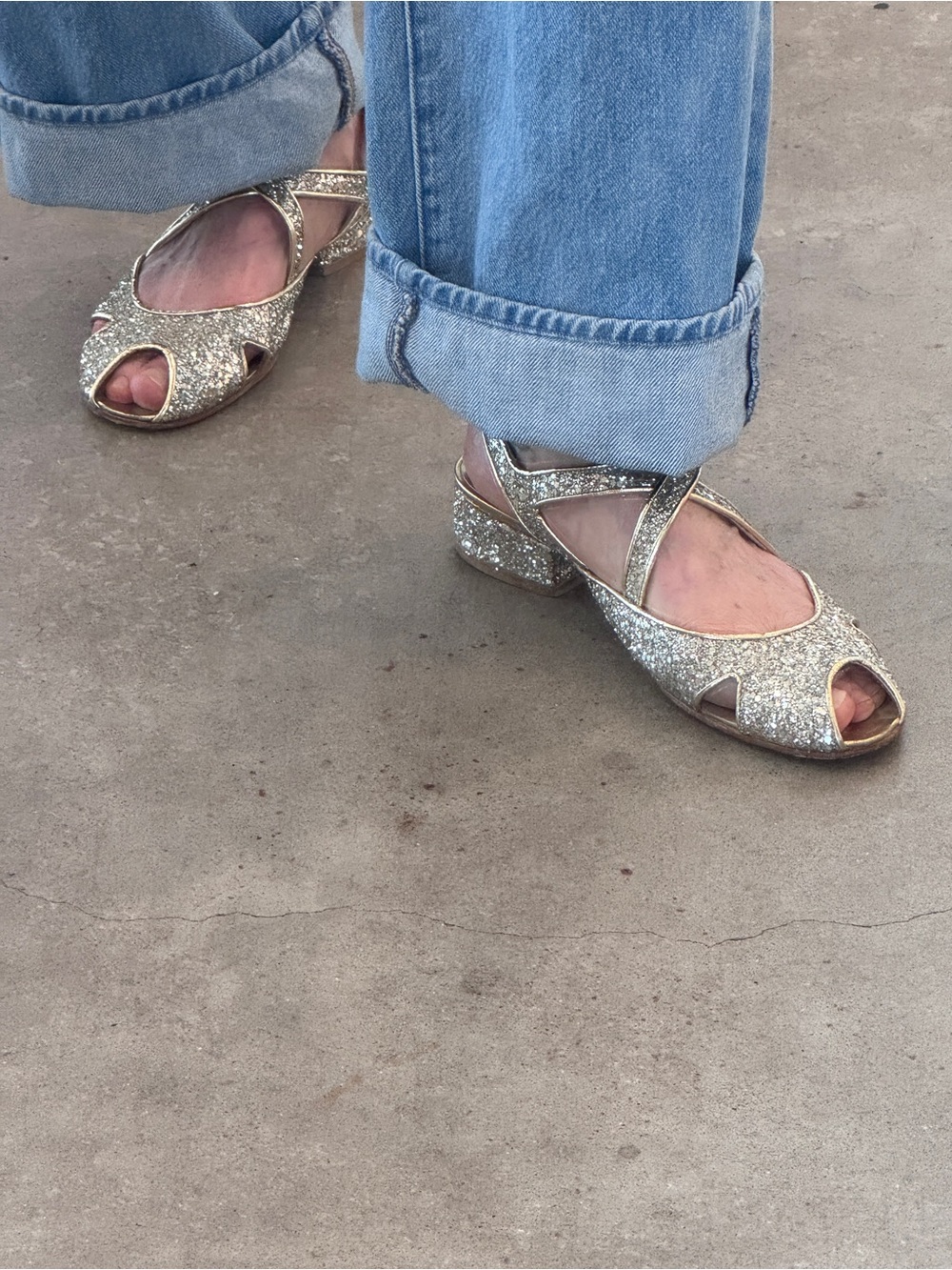 Maria Cristina Sequined Sandal with 1 Inch Stacked Heel